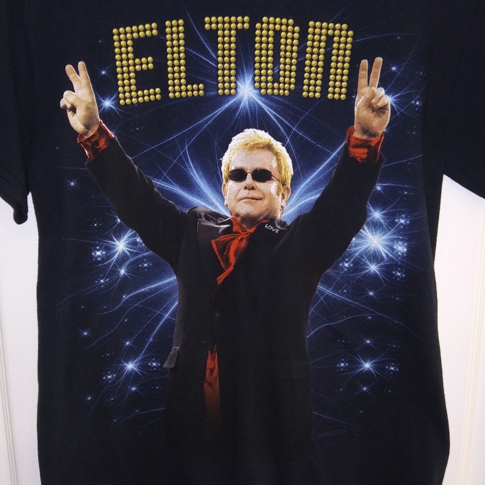 Sir Elton John 2014 World Tour Black Concert T-shirt Boys Small Double Sided - Picture 2 of 8